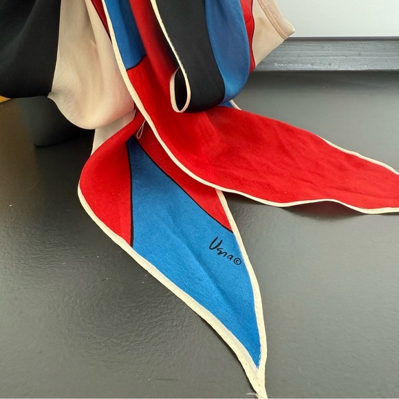 Vintage 1970s Usna geometric colour block silk skinny scarf - Picture 3 of 3